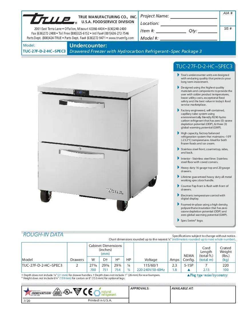 true-manufacturing-tuc-27f-d-2-hc-spec3-freezer-undercounter-reach-in-specs-2605242n43nl.pdf